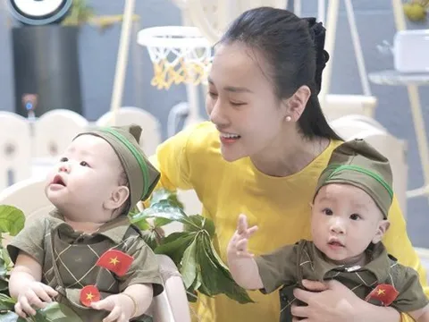 Cặp "búp măng non" nhà Phương Oanh hóa thân thành chiến sĩ nhí siêu cưng